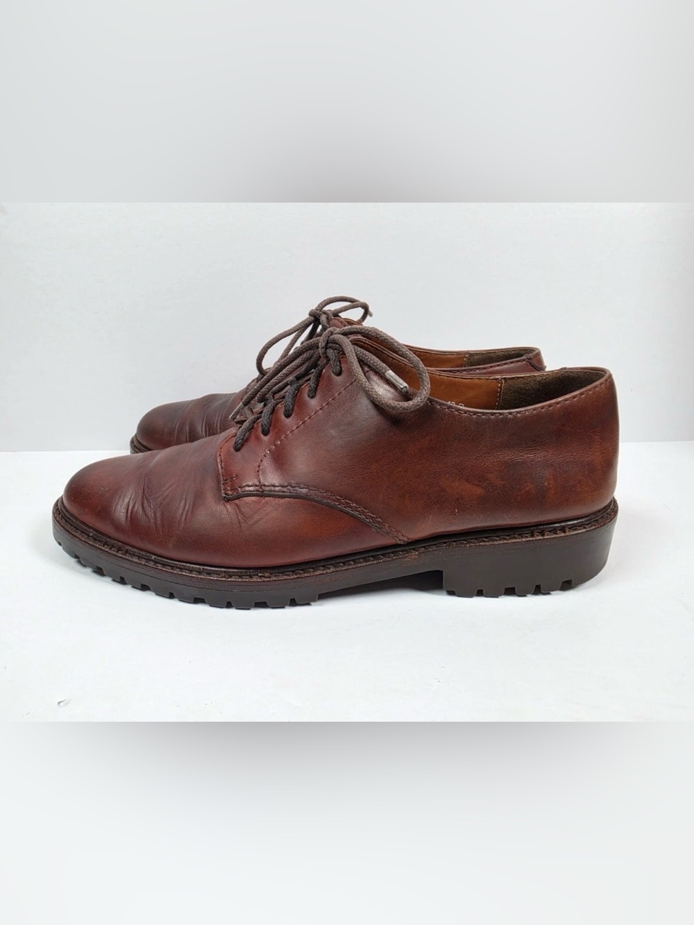 Vtg Polo Ralph Lauren Country Men Leather Derby Shoes Brown Lug Sole 10D - Picture 3 of 12